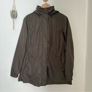 [SOLD] A New Day Olive Green Hooded Water Resistant Rain Jacket Coat Packable Sm